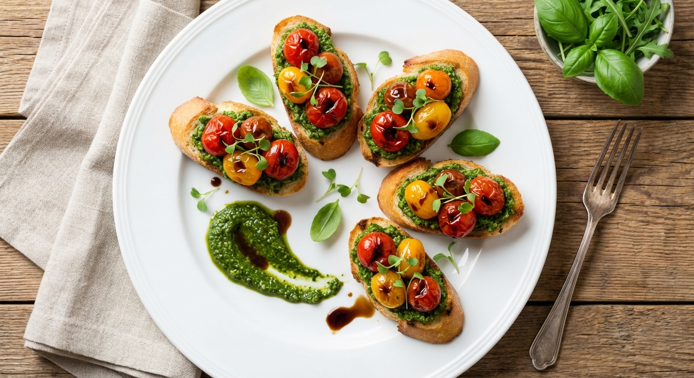 Arugula Pesto and Tomato Crostini