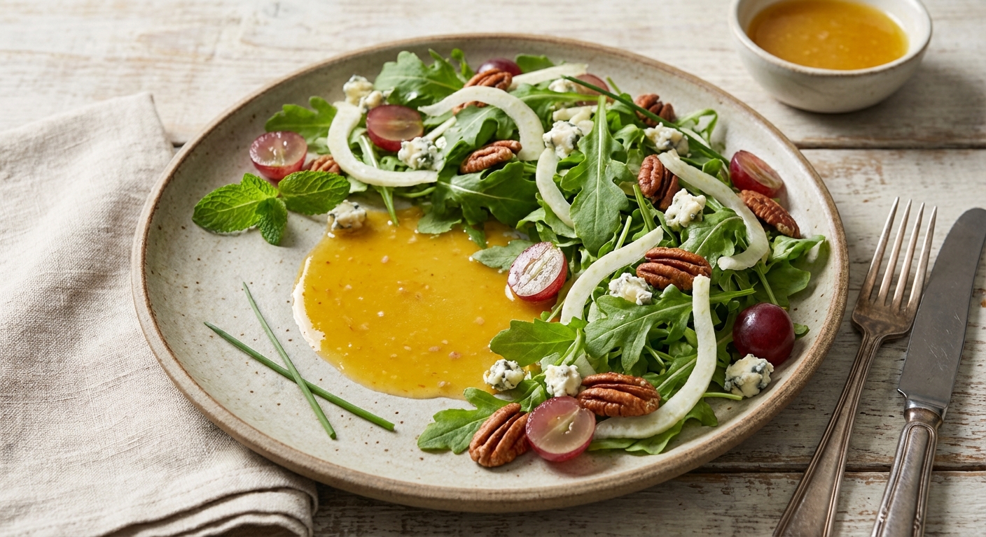 Arugula Salad with Grapes, Fennel, Gorgonzola, and Pecans