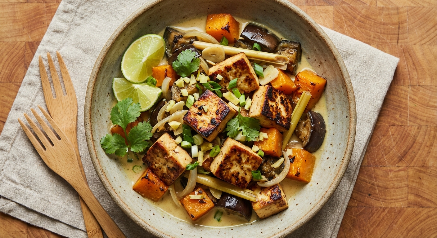 Asian Braised Tofu with Winter Squash and Coconut Milk