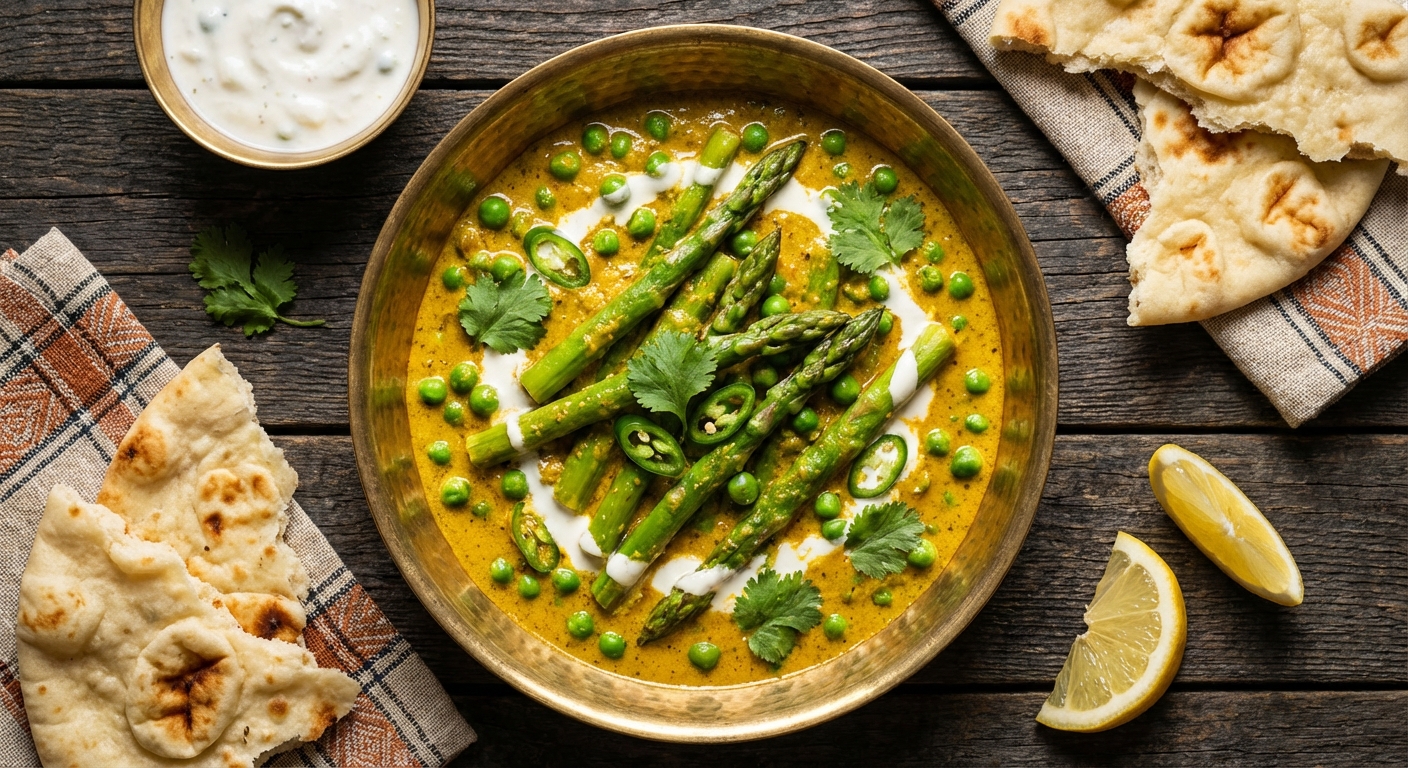 Asparagus + Peas in a Bengali Mustard Sauce
