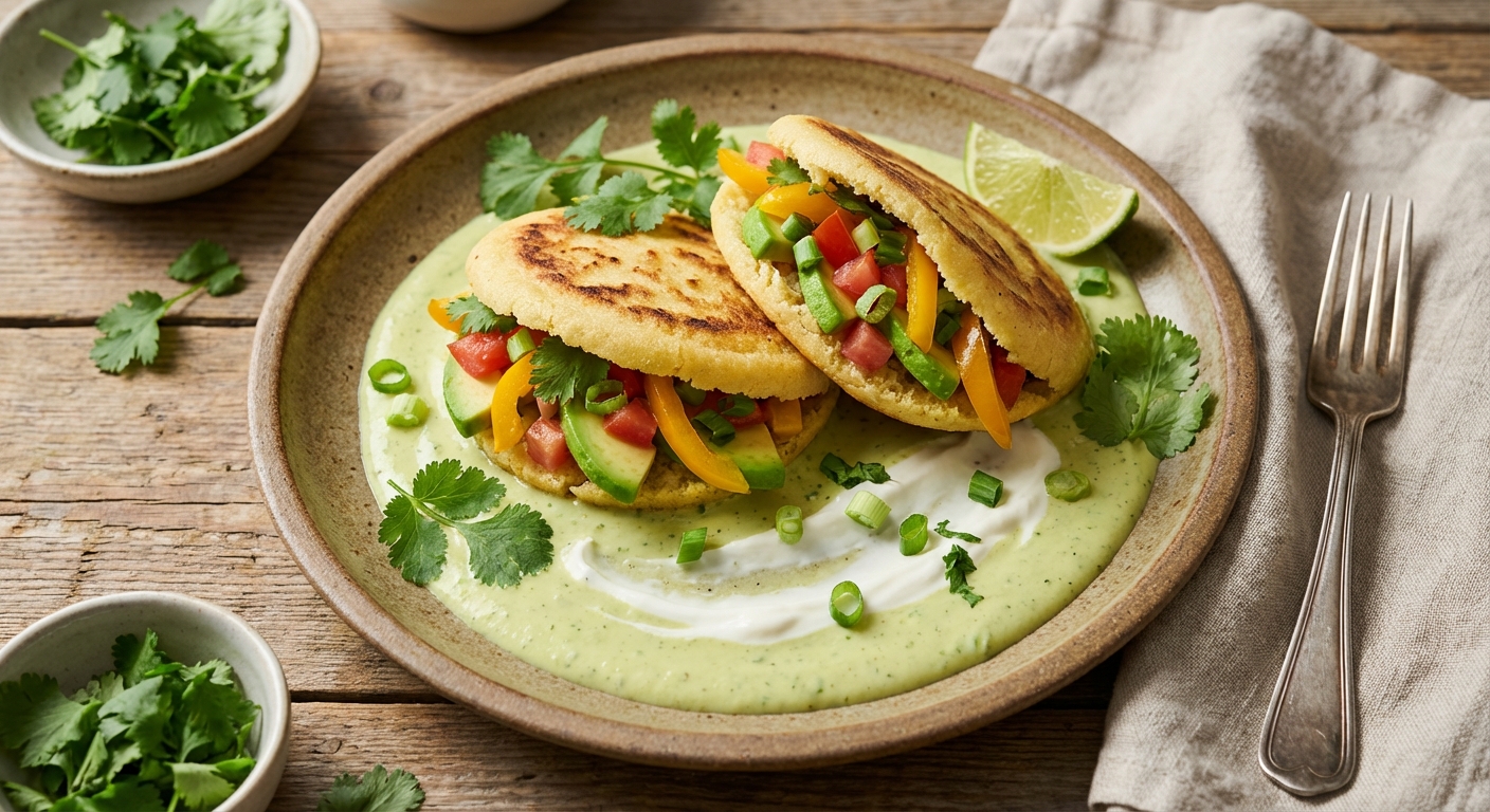 Avocado, Tomato, and Bell Pepper Arepas