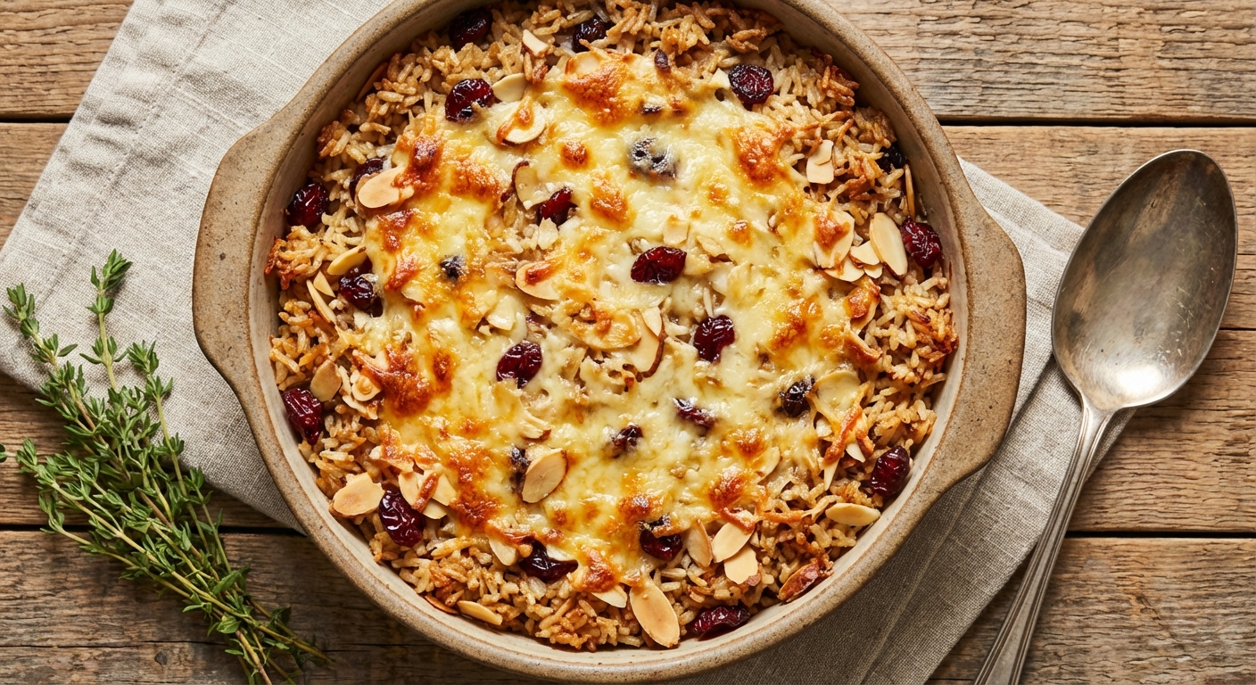 Baked Brown Rice with Cranberries and Almonds