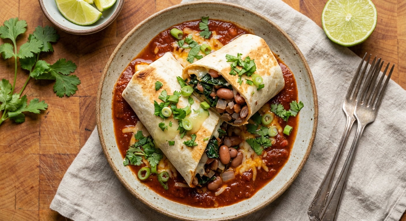 Baked Burritos with Pinto Beans and Swiss Chard