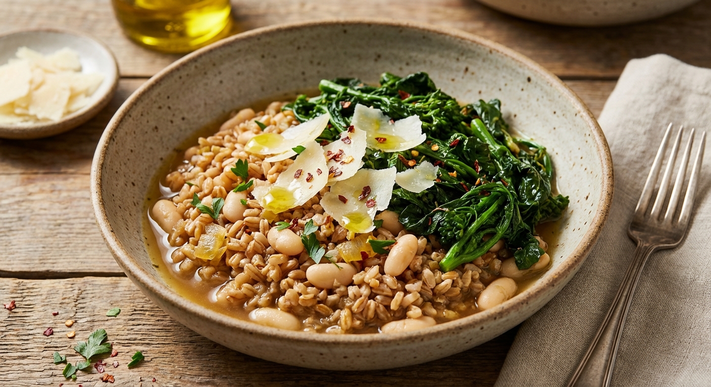 Baked Farro with Broccoli Rabe and White Beans