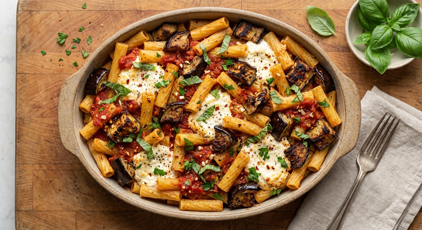 Baked Pasta with Roasted Eggplant and Ricotta