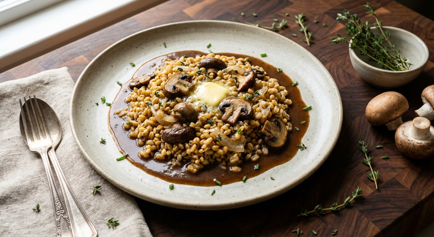 Baked Pearl Barley with Mushrooms