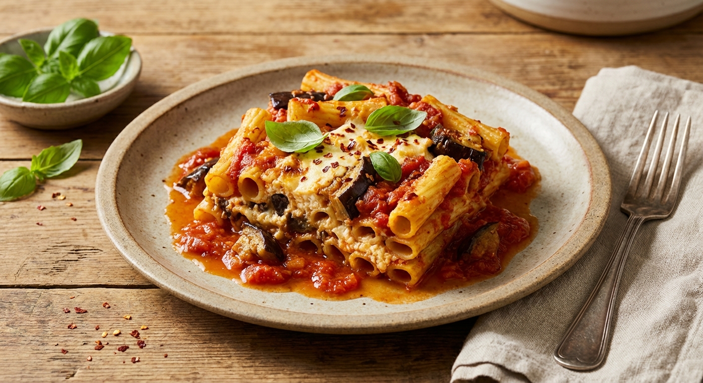 Baked Ziti with Ricotta and Eggplant