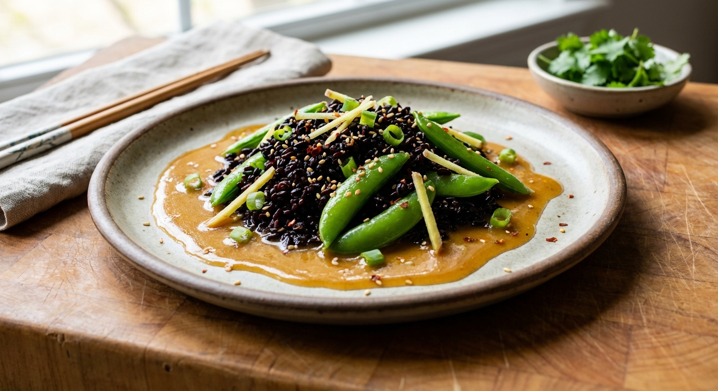 Black Rice Salad with Snap Peas and Ginger-Sesame Vinaigrette