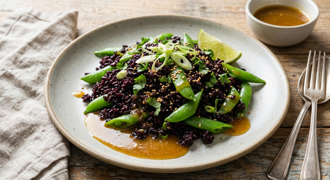 Black Rice Salad with Snap Peas and Ginger-Sesame Vinaigrette