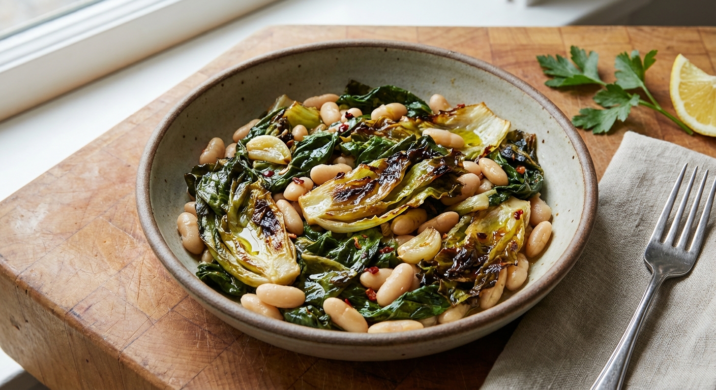 Braised Escarole with White Beans and Garlic