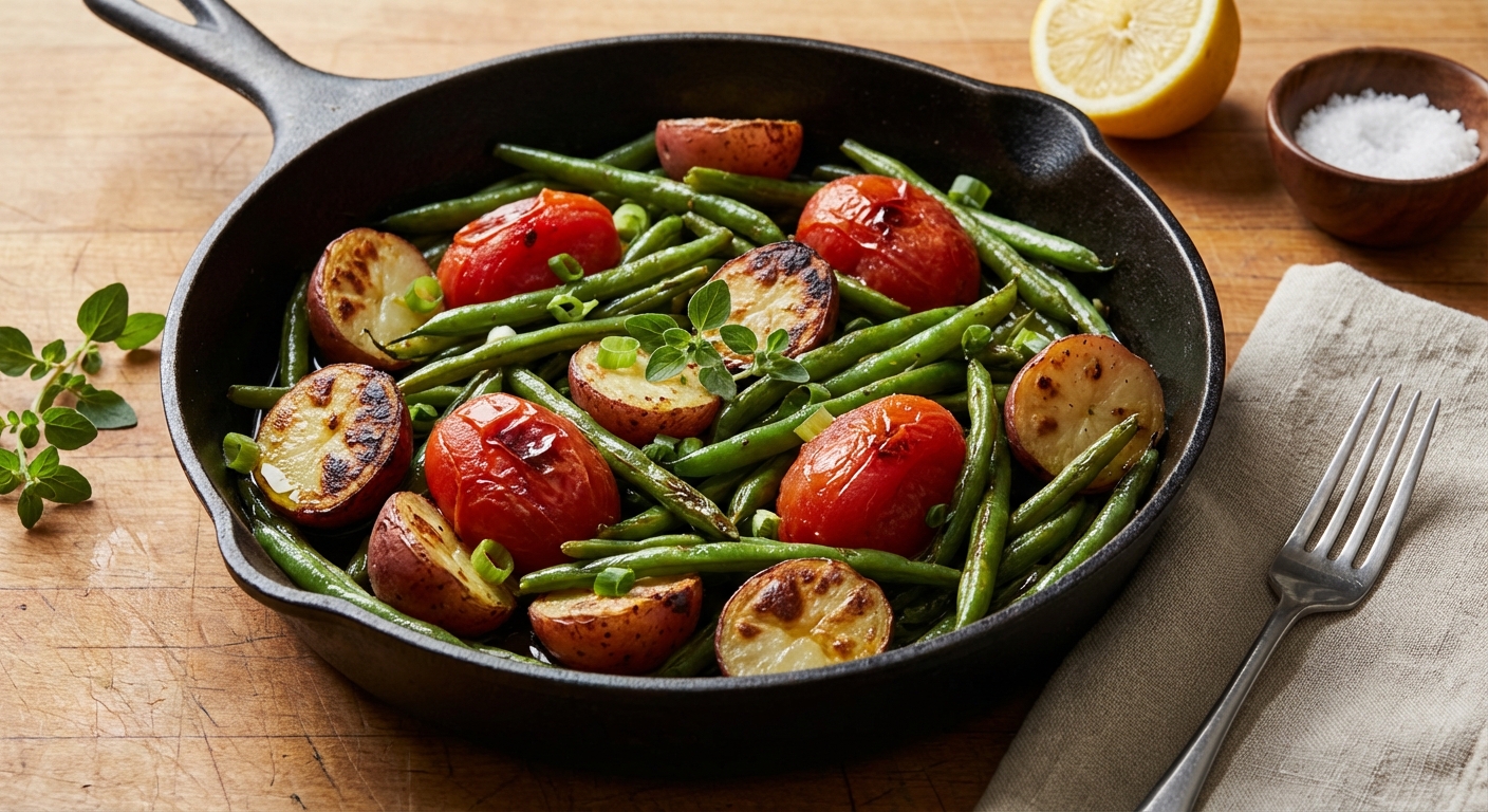 Braised Green Beans and Potatoes with Tomatoes