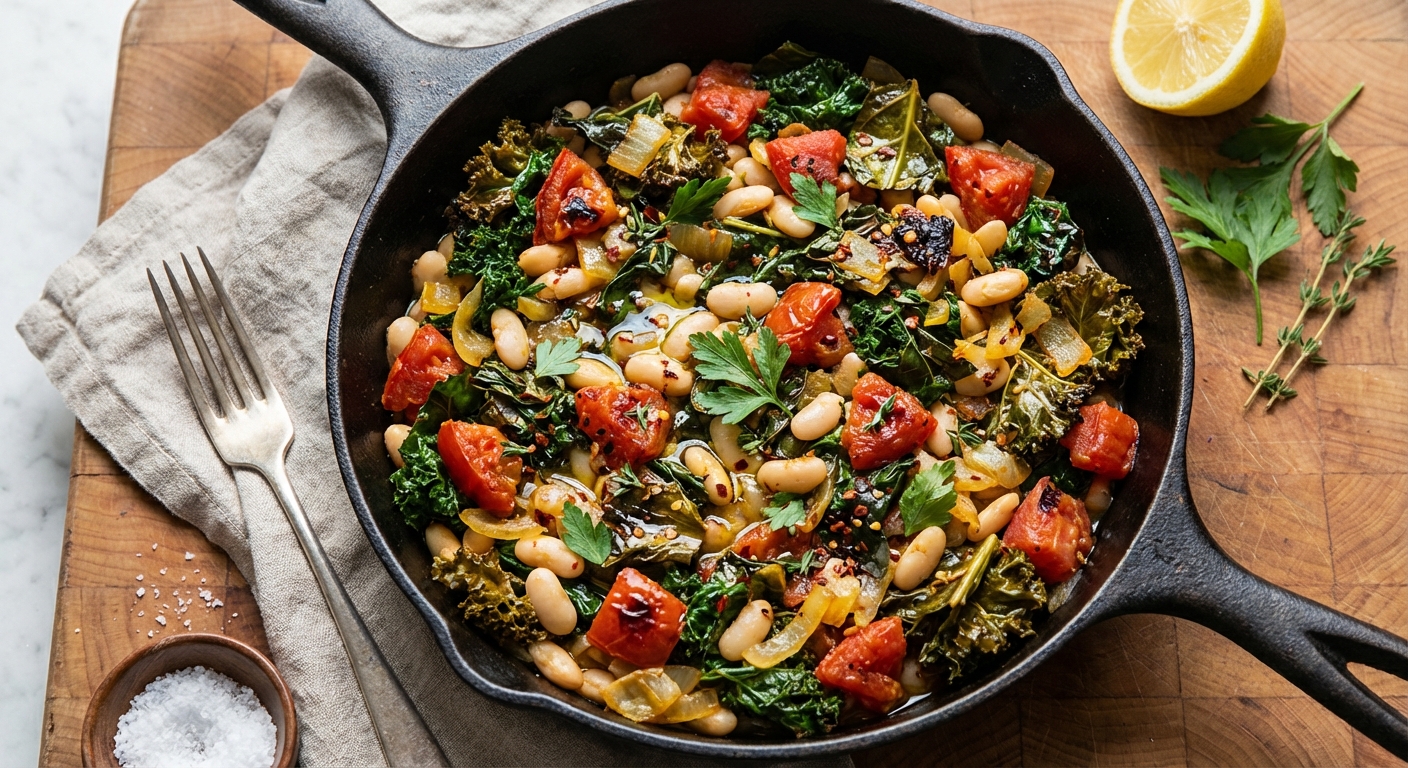 Braised Greens and Beans with Tomatoes