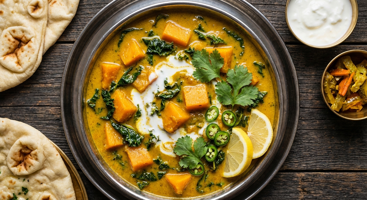 Braised Winter Greens and Squash with Coconut Curry