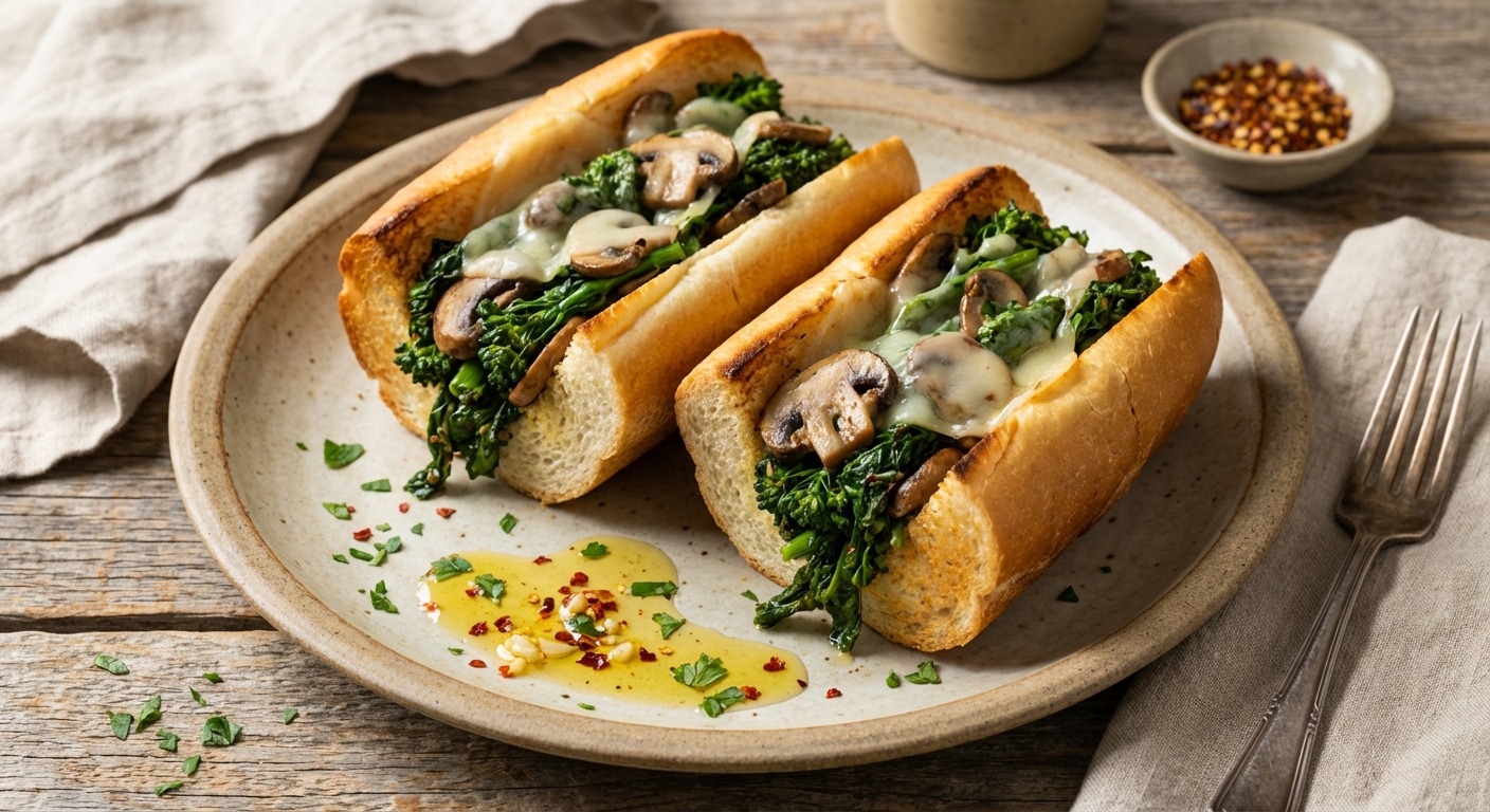 Broccoli Rabe and Mushroom Sandwiches