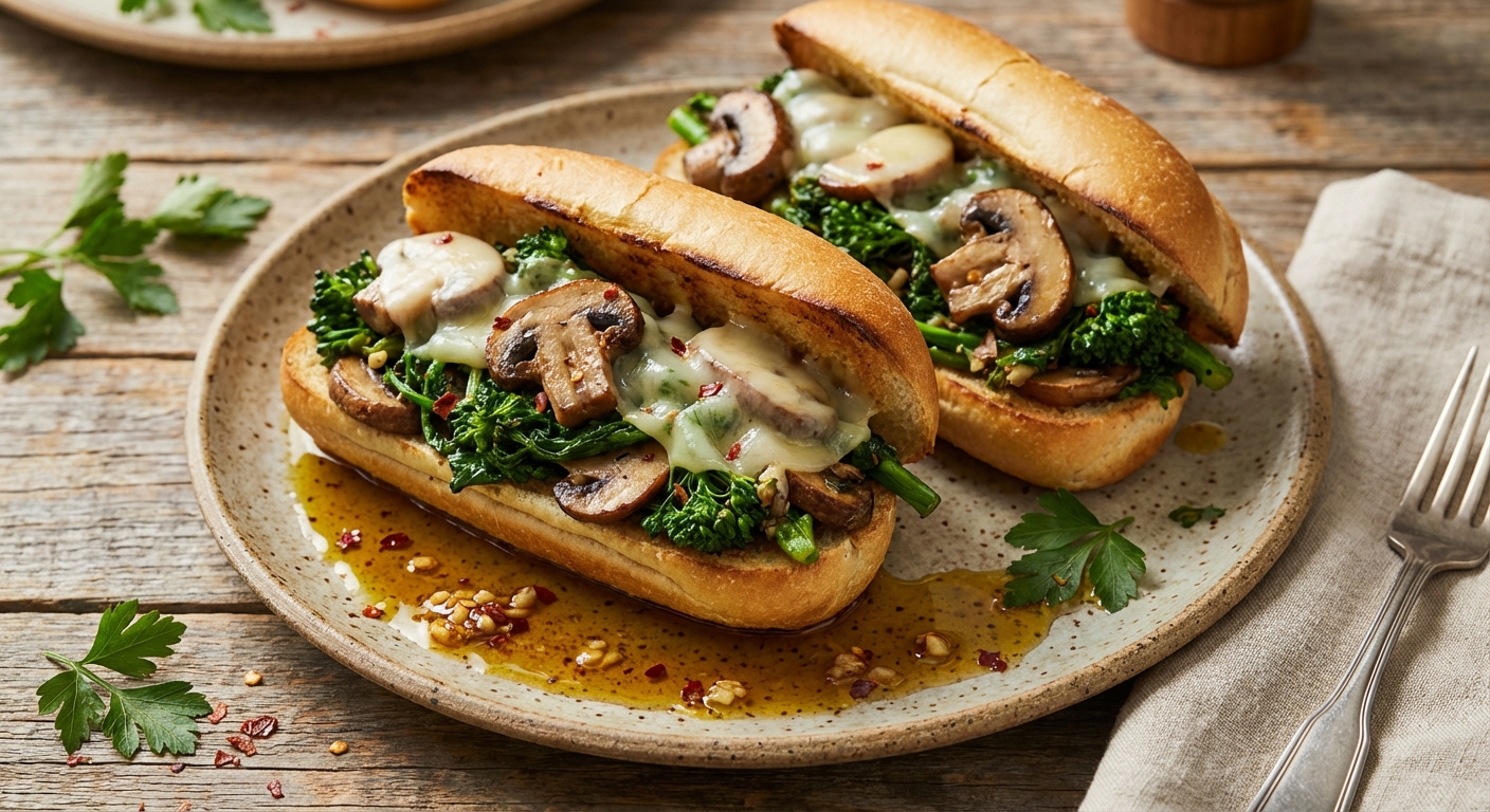 Broccoli Rabe and Mushroom Subs