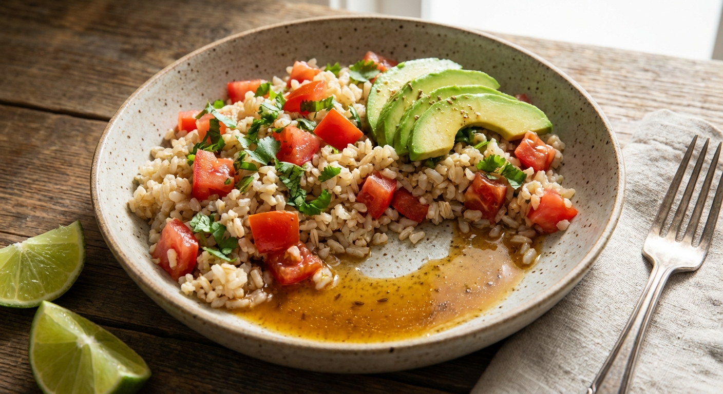 Brown Rice Salad with Tomatoes and Avocado