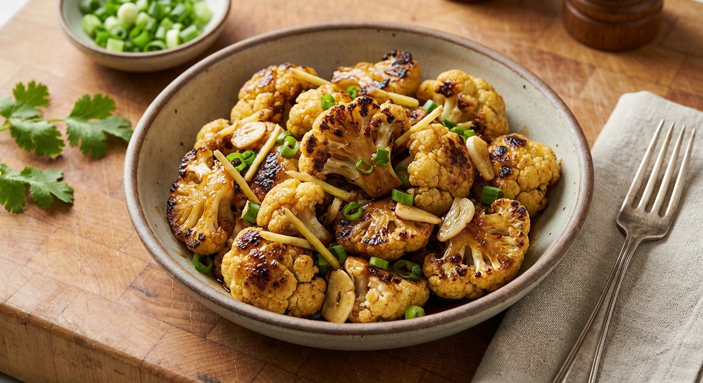 Browned and Braised Cauliflower with Garlic, Ginger, and Soy