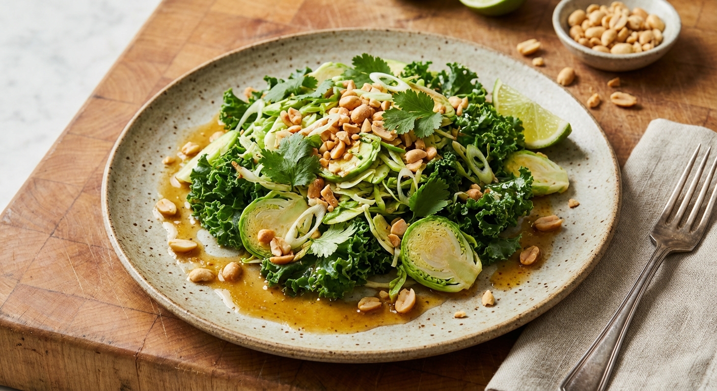 Brussels Sprout and Kale Salad with Peanuts