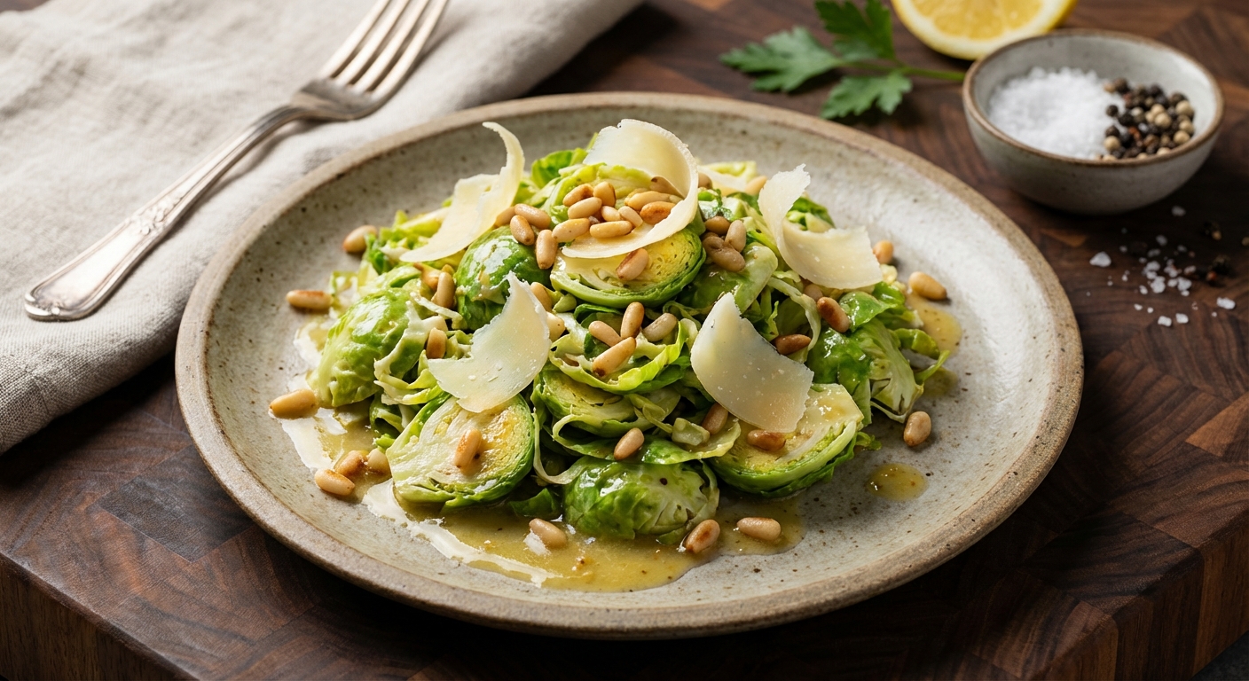 Brussels Sprout Salad with Pecorino and Pine Nuts