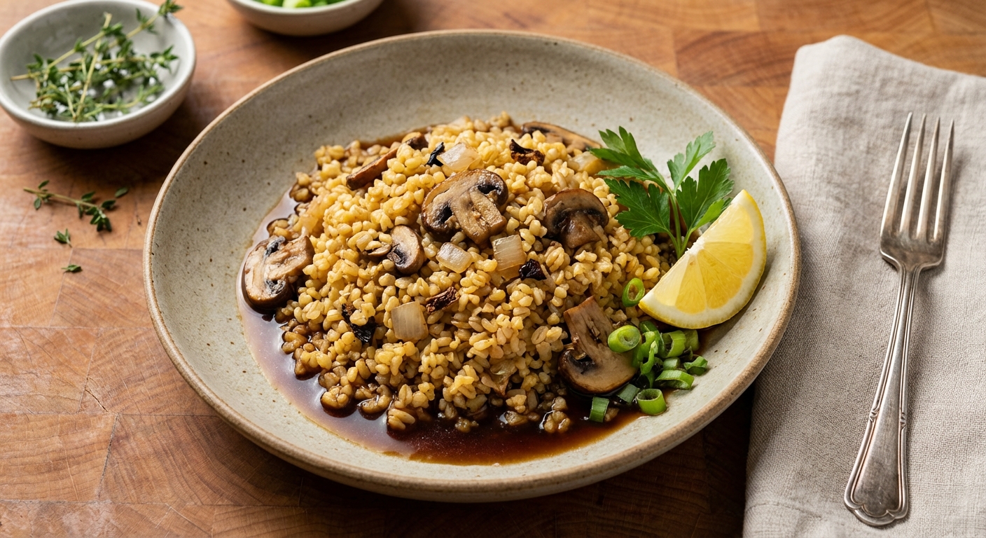 Bulgur Pilaf with Cremini Mushrooms