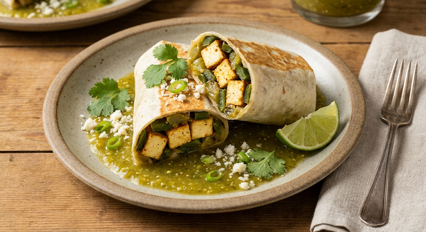 Burritos with Tofu, Poblanos, and Tomatillos
