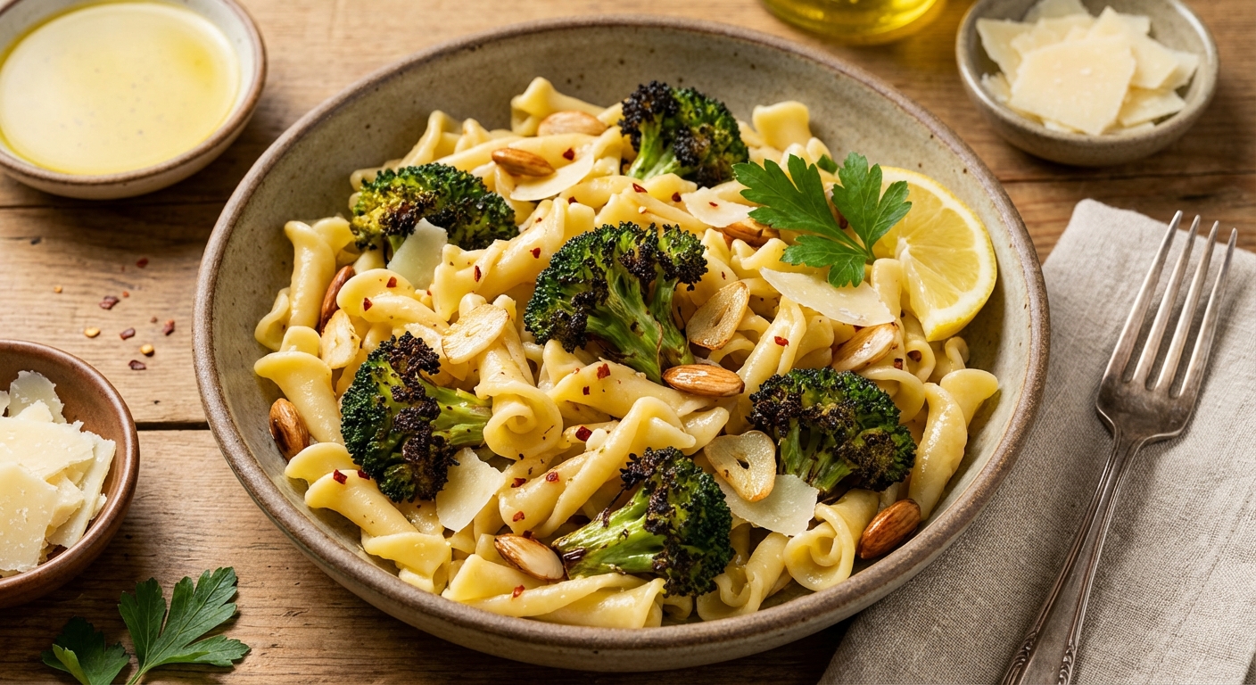 Campanelle with Roasted Broccoli, Garlic, and Almonds