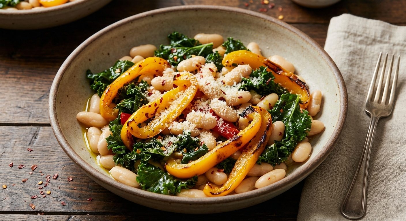 Cannellini Beans with Roasted Red Peppers and Kale