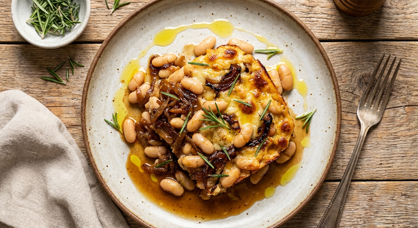 Caramelized Onion and White Bean Bake
