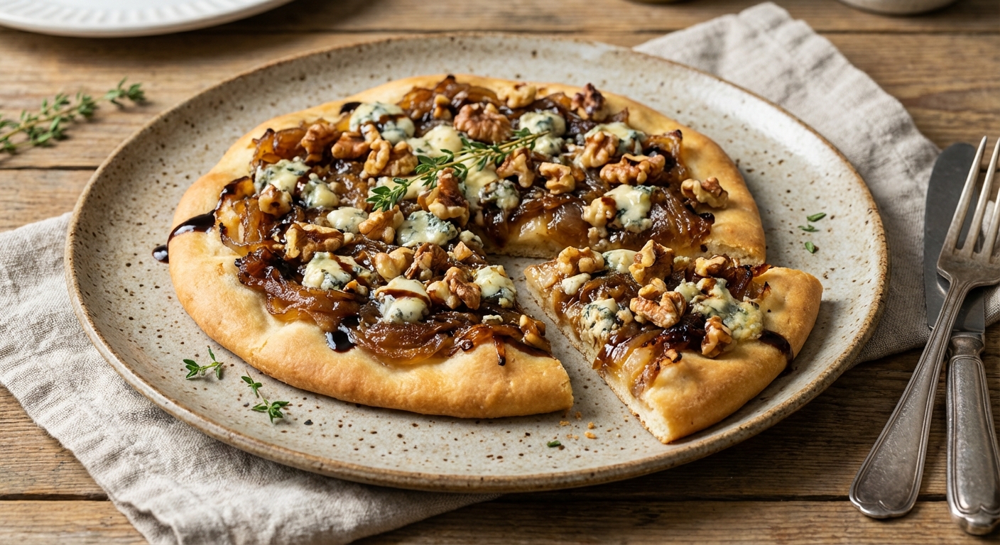 Caramelized Onion, Blue Cheese, and Walnut Flatbread