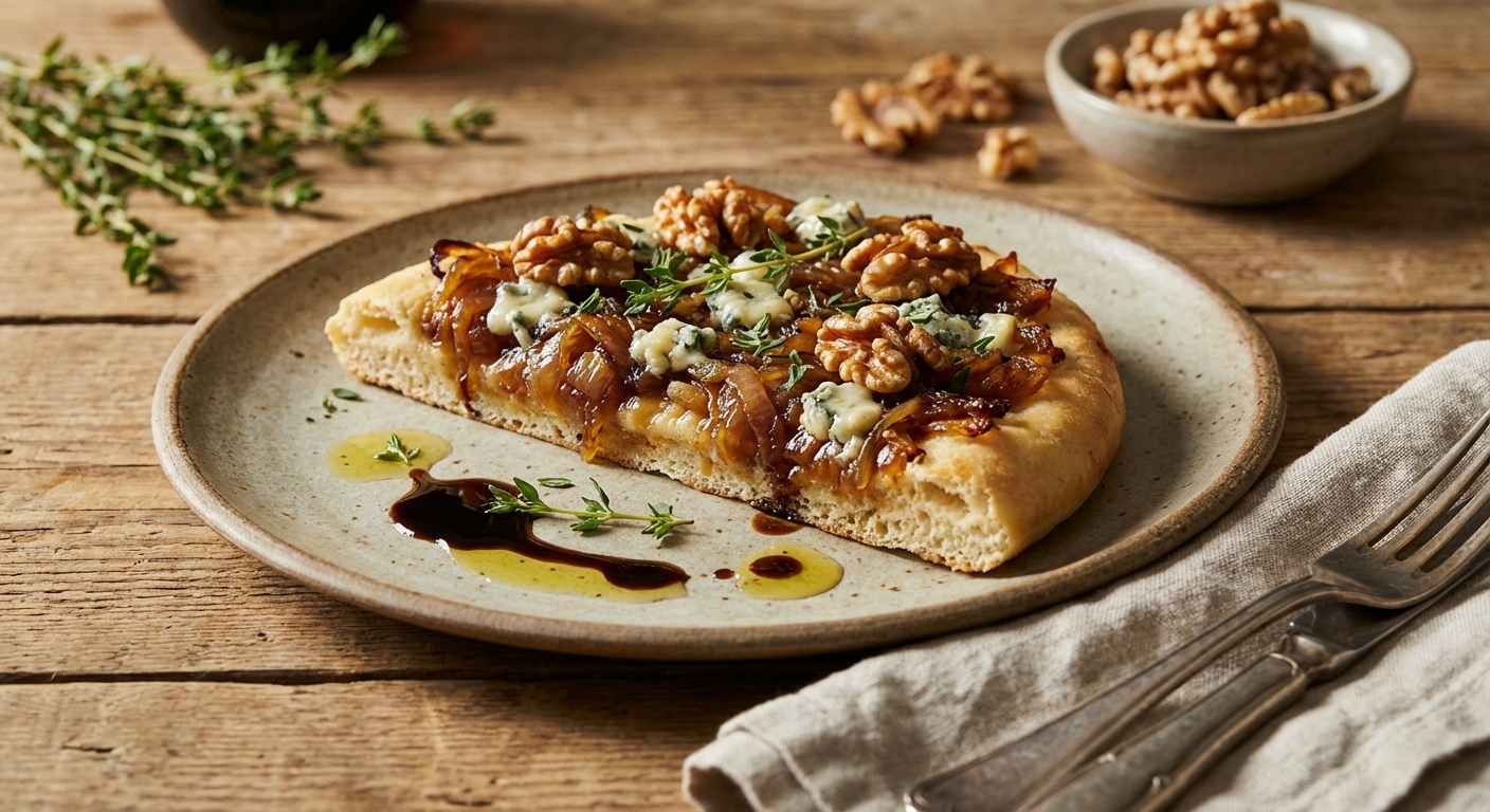Caramelized Onion Flatbread with Blue Cheese and Walnuts