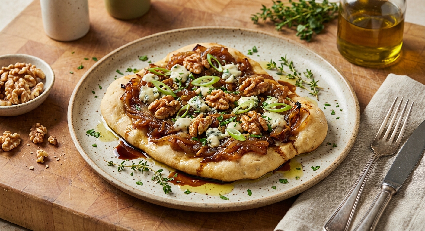 Caramelized Onion Flatbread with Blue Cheese and Walnuts