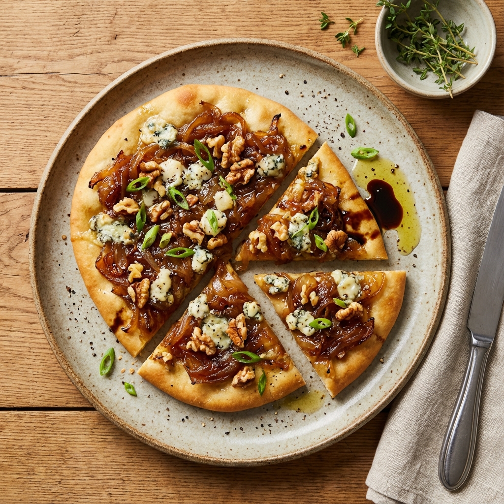 Caramelized Onion, Walnut, and Blue Cheese Flatbread