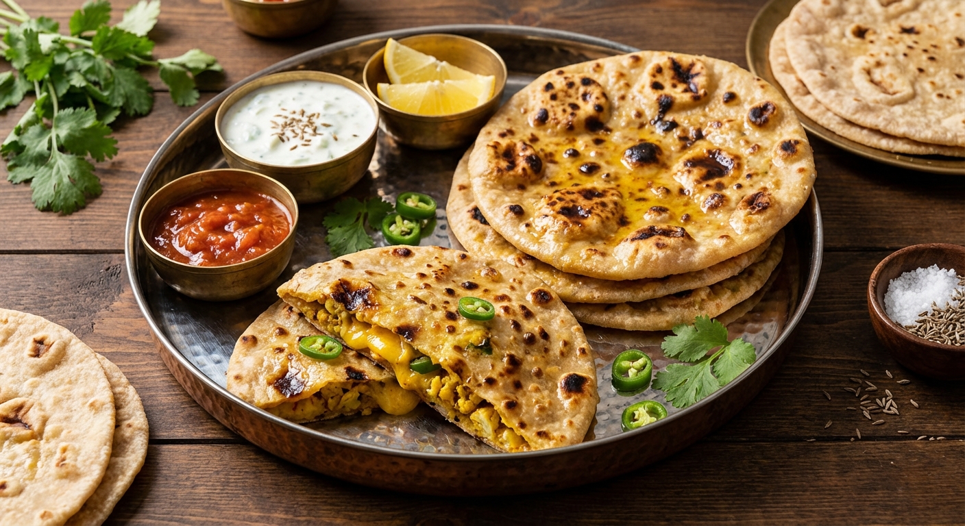 Cauliflower Cheese + Chile Stuffed Roti