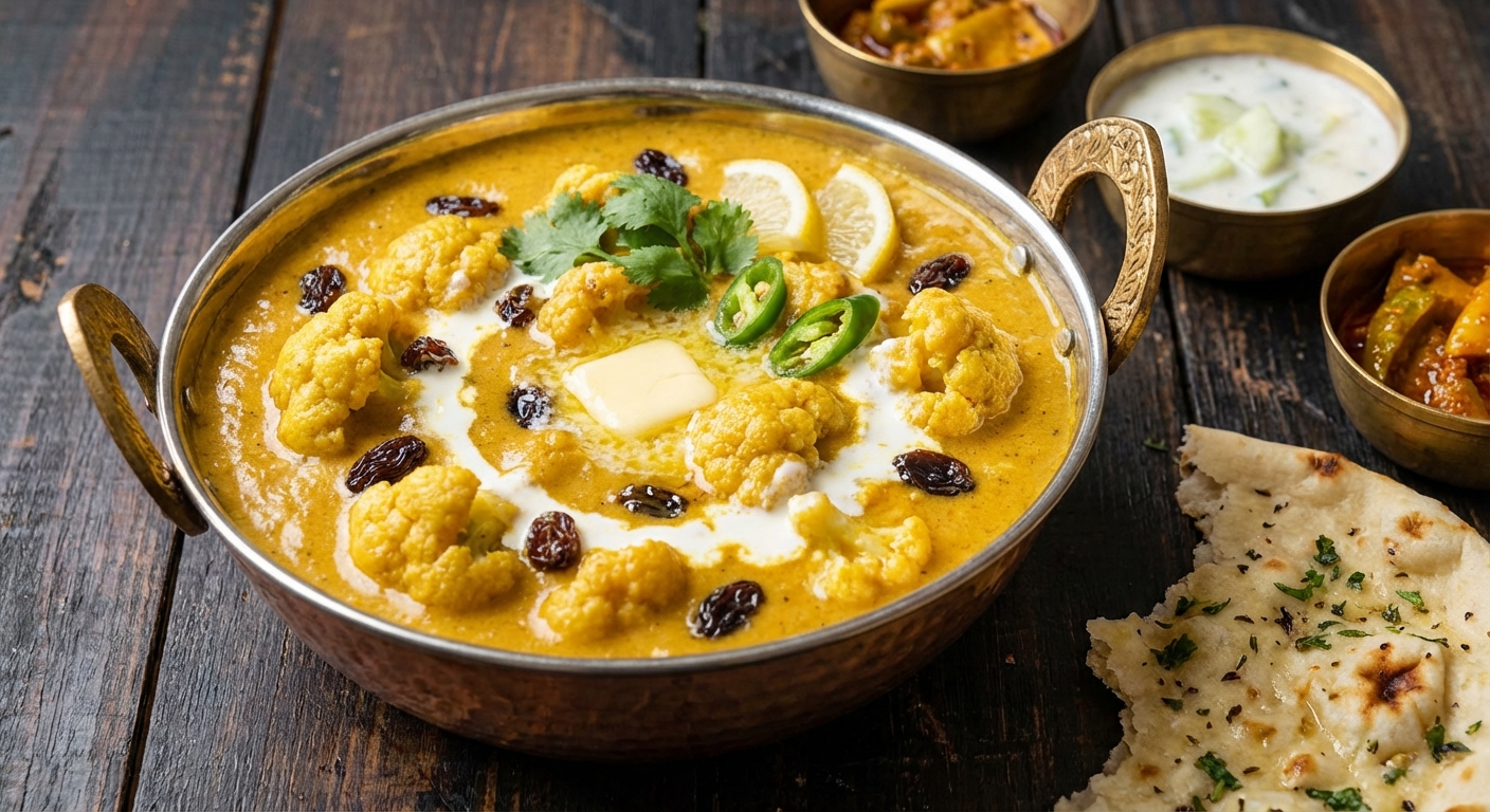 Cauliflower Korma with Blackened Raisins