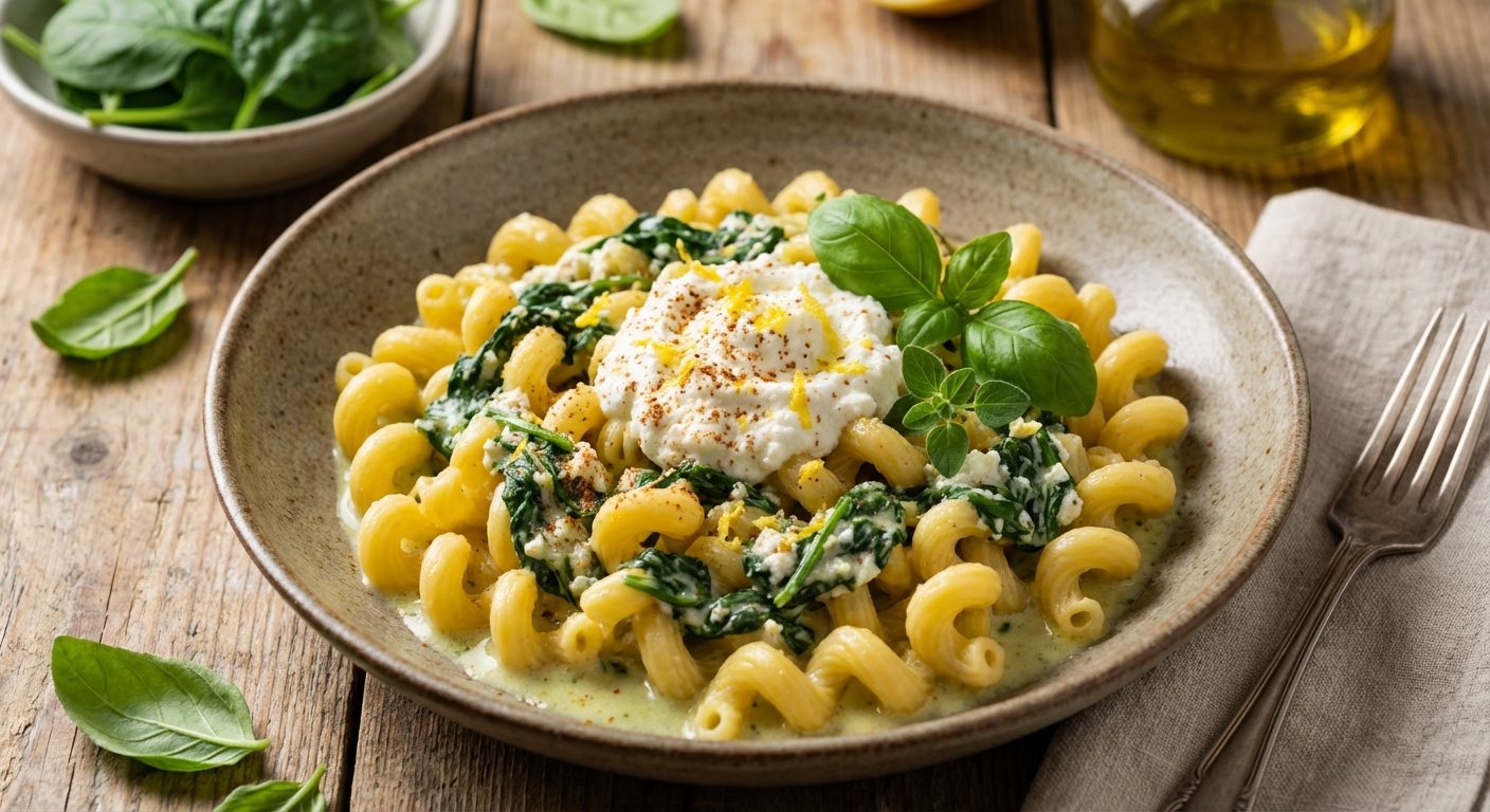 Cavatappi with Spinach and Ricotta