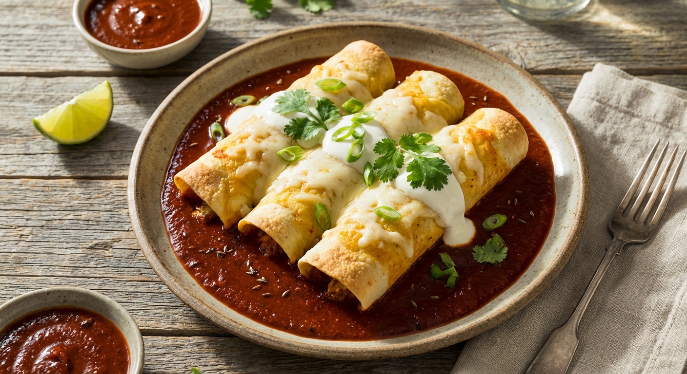 Cheese Enchiladas with Homemade Red Sauce