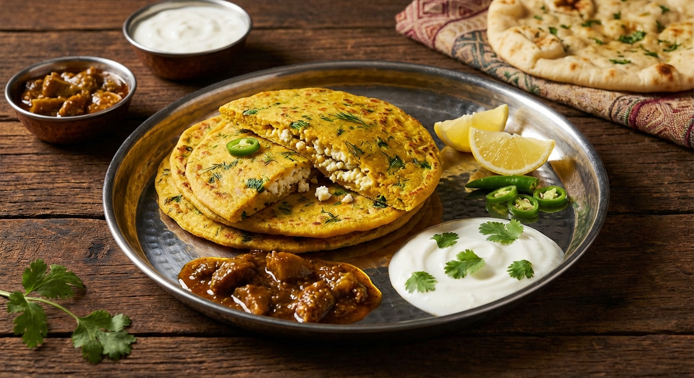 Chickpea Pancakes with Paneer + Lime Pickle