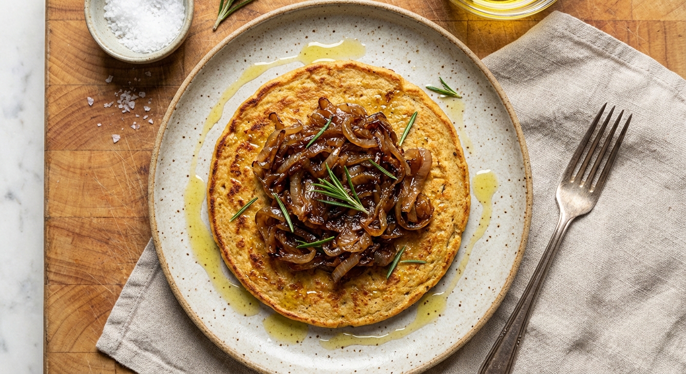Chickpea Socca with Caramelized Onions