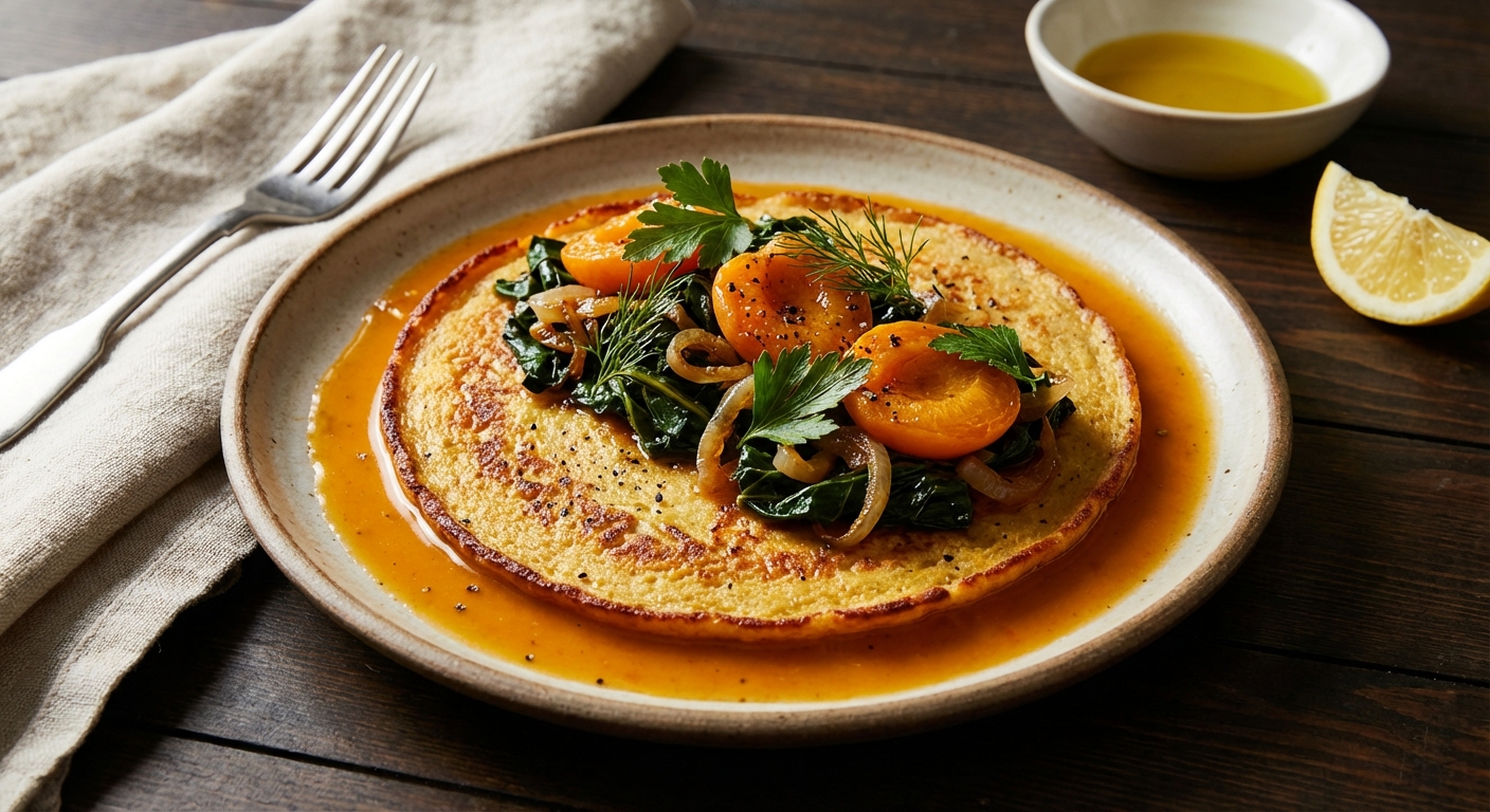 Chickpea Socca with Swiss Chard and Apricots