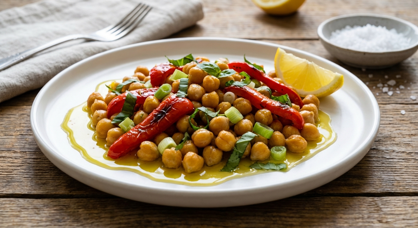 Chickpeas with Red Bell Pepper, Scallions, and Basil