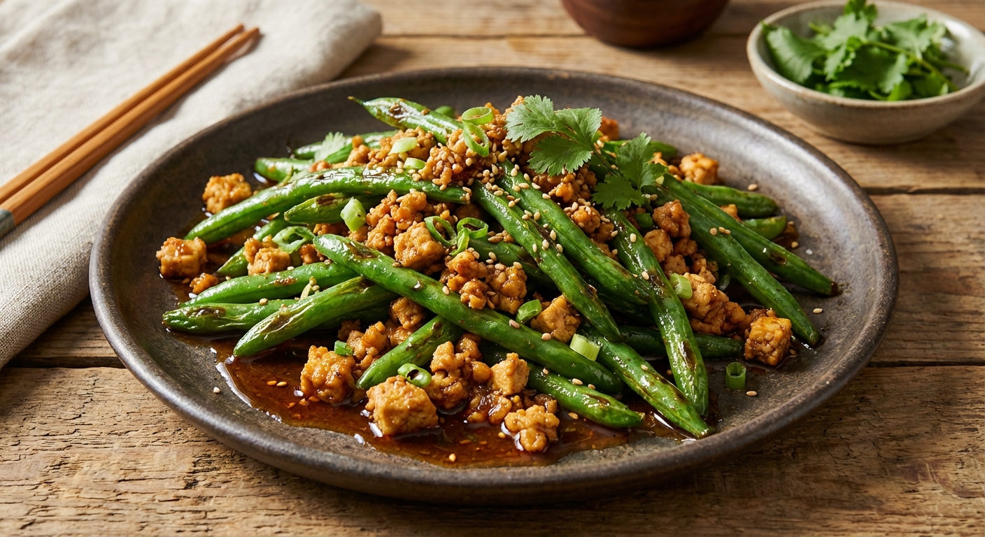 Chinese Green Beans with Minced Tofu Pork