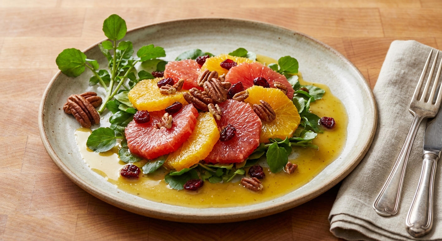 Citrus Salad with Watercress, Dried Cranberries, and Pecans