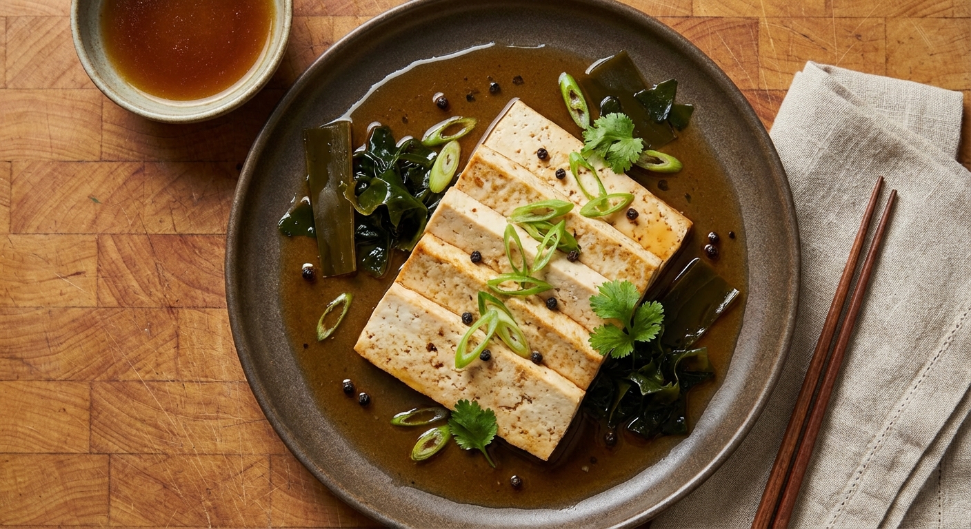 Cold Marinated Tofu with Wakame and Kombu