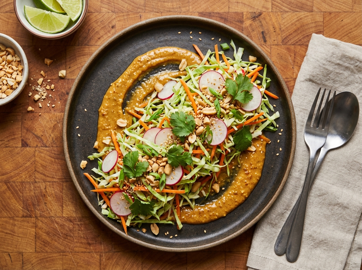 Confetti Cabbage Salad with Spicy Peanut Dressing