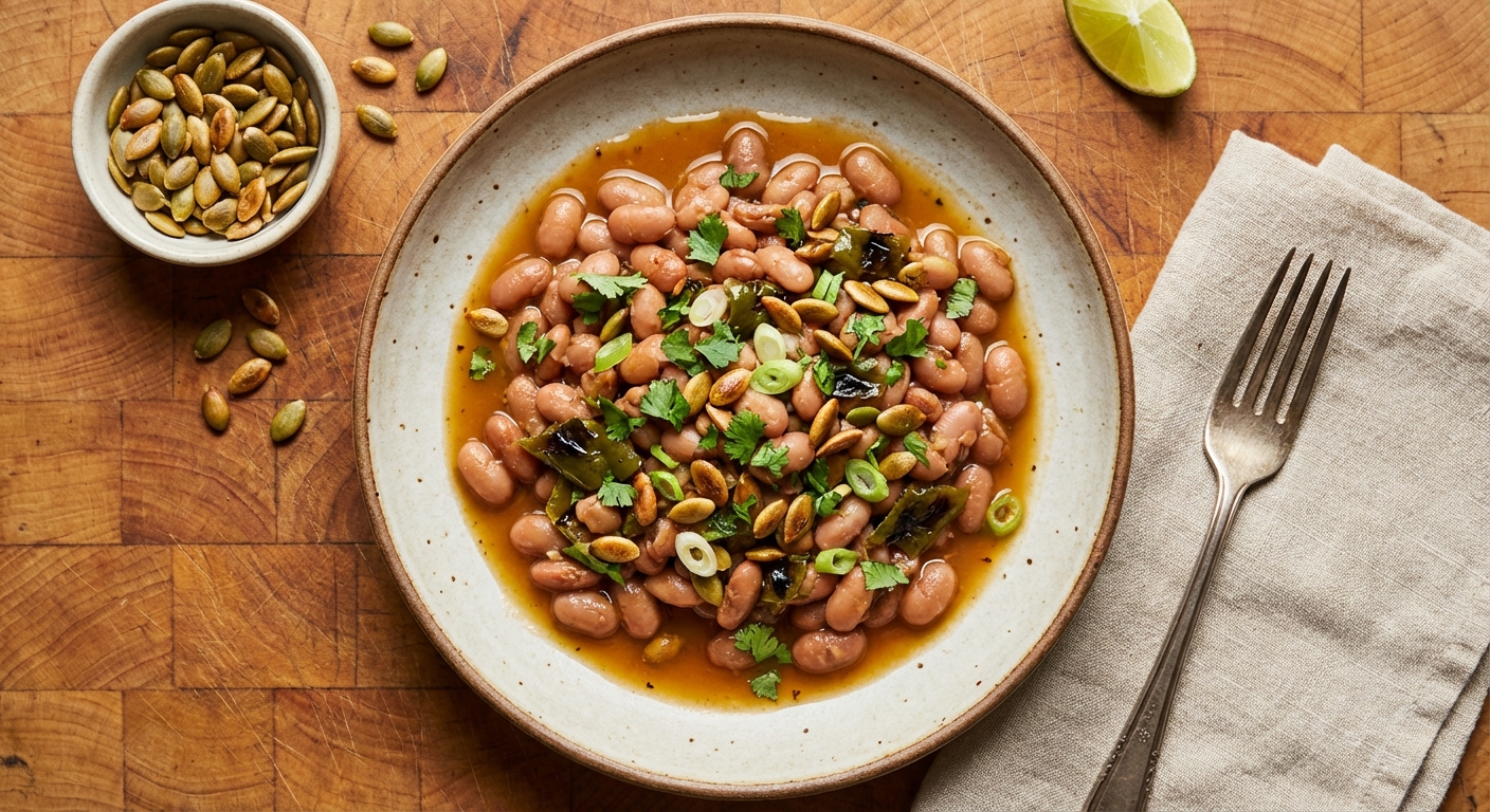 Cranberry Beans with Tequila, Green Chiles, and Pepitas