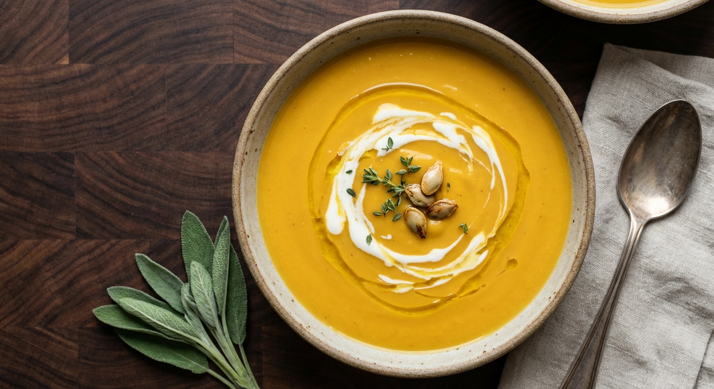 Creamy Pumpkin Soup with Maple and Spices