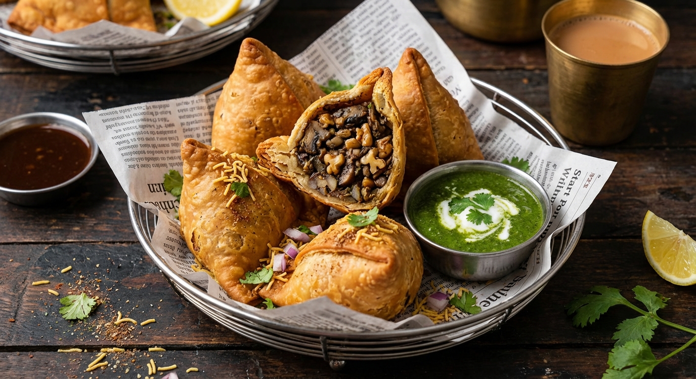 Cremini Mushroom + Walnut Samosas