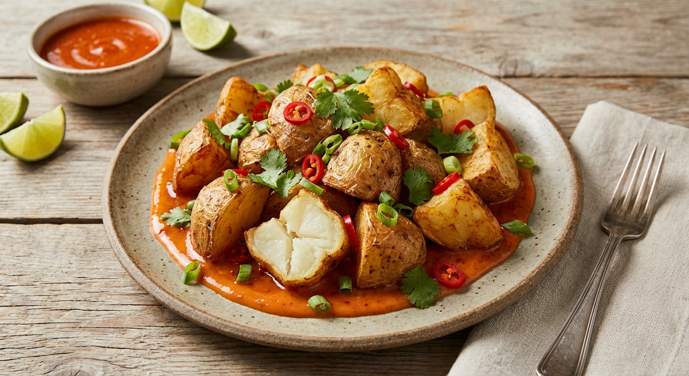 Crispy Potatoes with Spicy Chili-Garlic Sauce