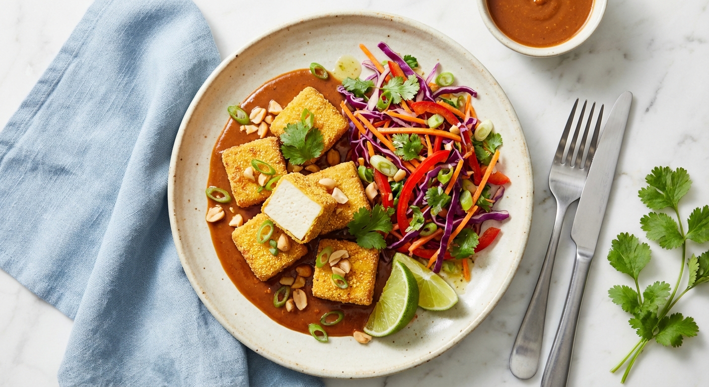 Crispy Tofu with Spicy Peanut Slaw