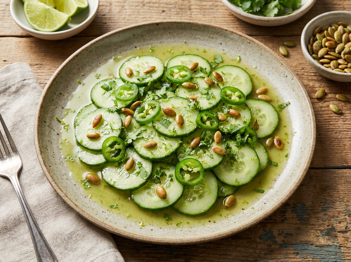 Cucumber Salad with Jalapeños, Cilantro, and Pepitas